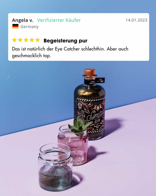 Simsala Gin® - Magic Glitzer Edition mit Farbwechsel von türkis zu rosa - Feige & Glitzer