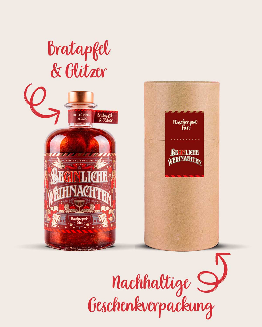 BeGinliche Weihnachten by Flaschenpost Gin - Limited Xmas Edition - Bratapfel Gin & Glitzer (2024)