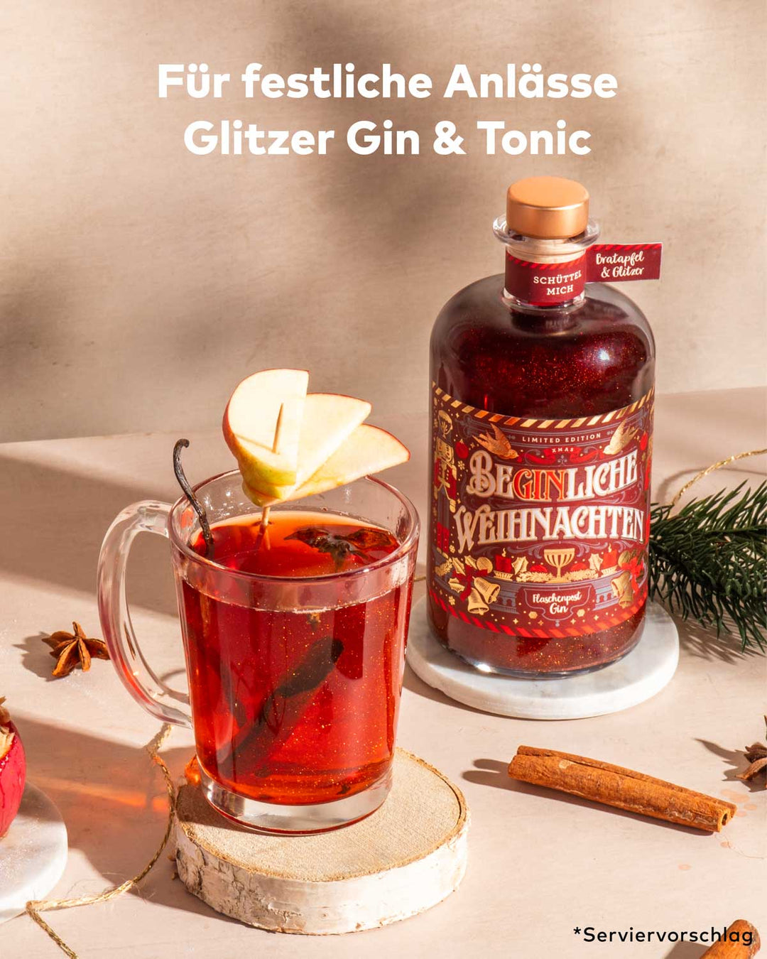 BeGinliche Weihnachten by Flaschenpost Gin - Limited Xmas Edition - Bratapfel Gin & Glitzer (2024)