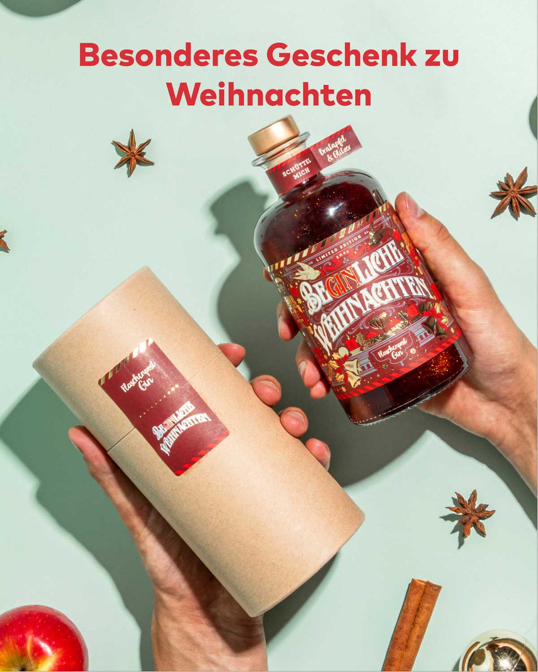 BeGinliche Weihnachten by Flaschenpost Gin - Limited Xmas Edition - Bratapfel Gin & Glitzer (2024)