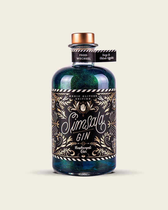 Simsala Gin® - Magic Glitzer Edition mit Farbwechsel von blau zu grün - Feige & Glitzer