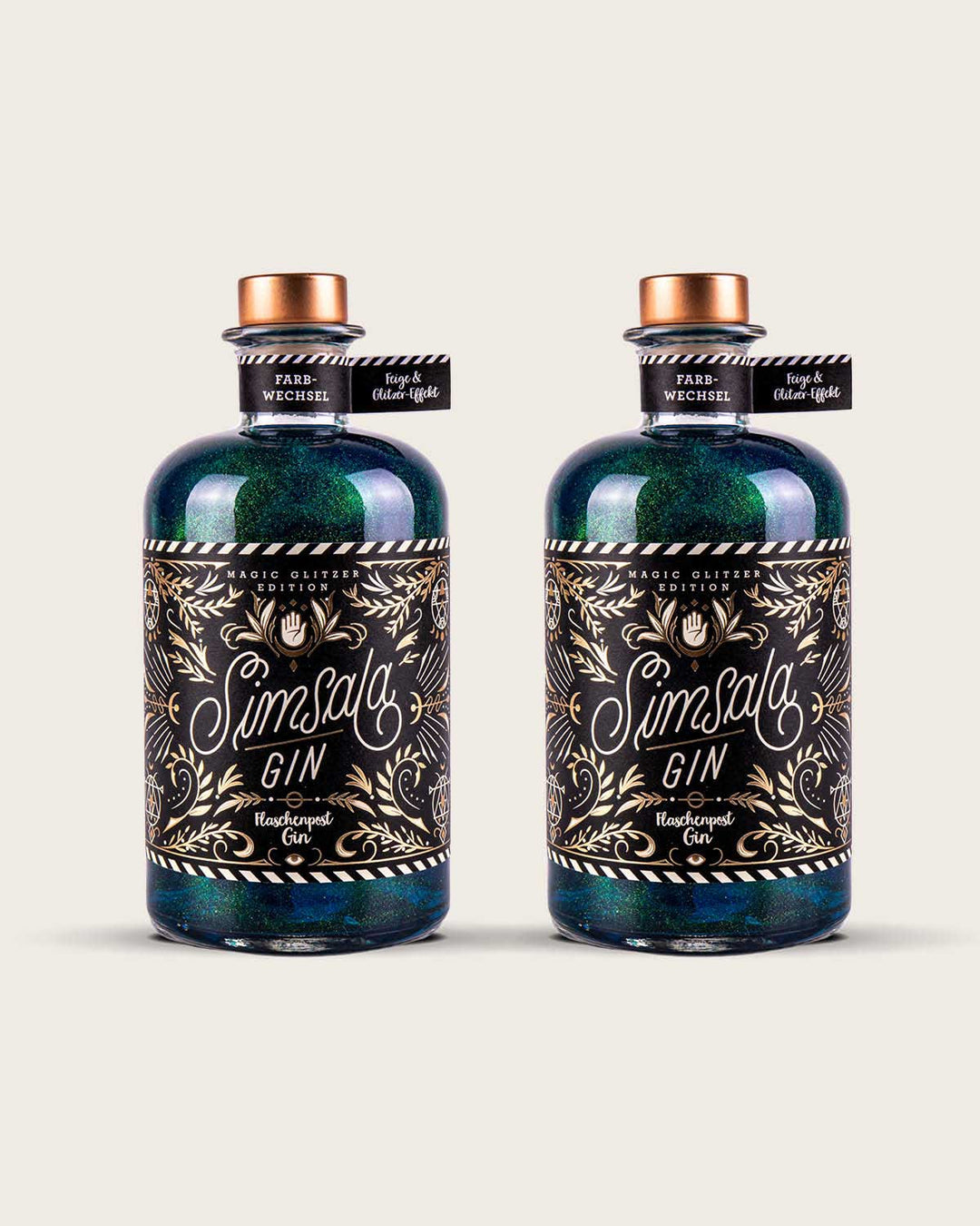 Simsala Gin® - Magic Glitzer Edition mit Farbwechsel von blau zu grün - Feige & Glitzer