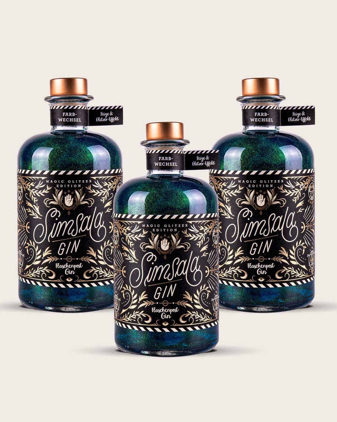 Simsala Gin® - Magic Glitzer Edition mit Farbwechsel von blau zu grün - Feige & Glitzer