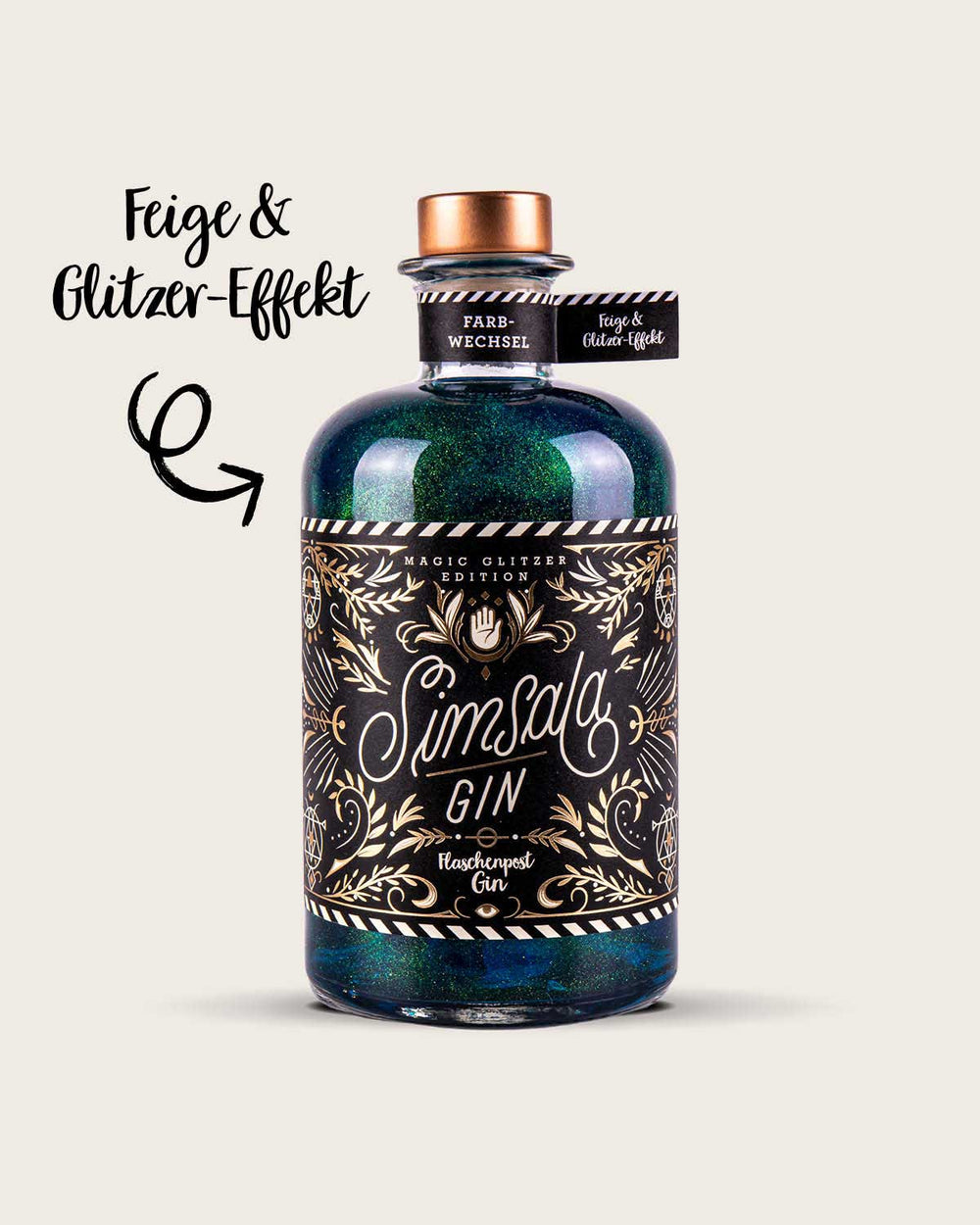 Simsala Gin® - Magic Glitzer Edition mit Farbwechsel von blau zu grün - Feige & Glitzer