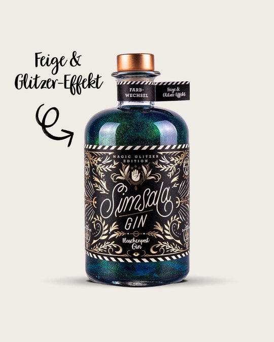 Simsala Gin® - Magic Glitzer Edition mit Farbwechsel von blau zu grün - Feige & Glitzer