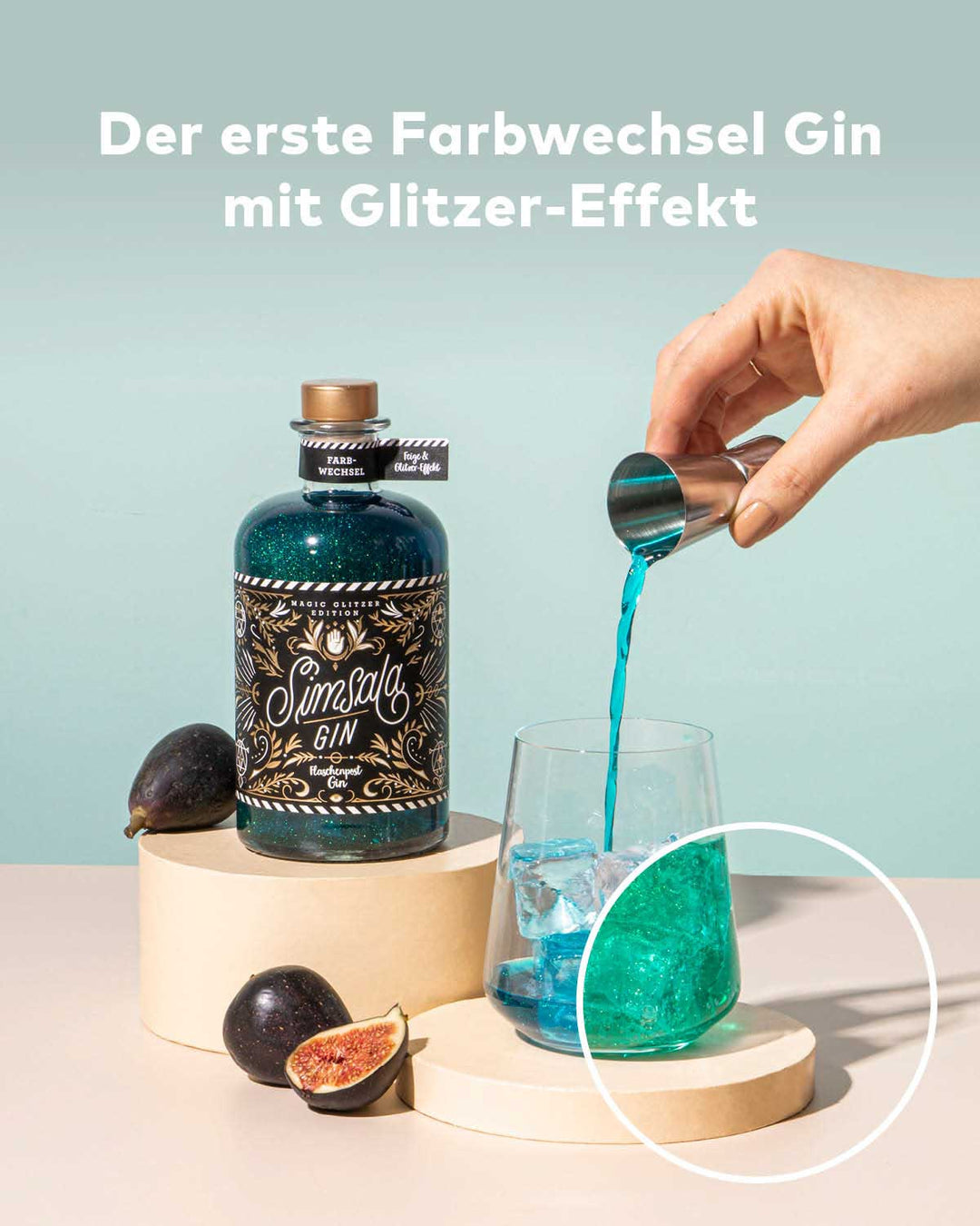 Simsala Gin® - Magic Glitzer Edition mit Farbwechsel von blau zu grün - Feige & Glitzer