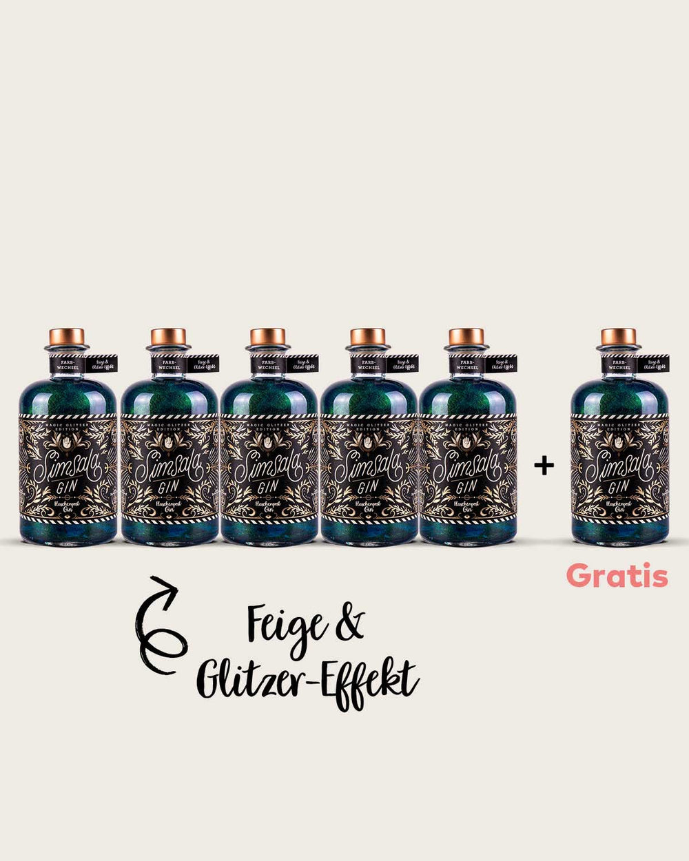5+1 Deal - Simsala Gin® mit neuem Farbwechsel & Glitzer - Feige