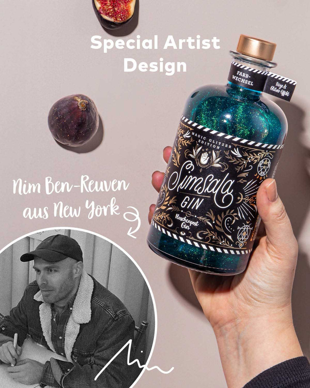 Simsala Gin® - Magic Glitzer Edition mit Farbwechsel von blau zu grün - Feige & Glitzer