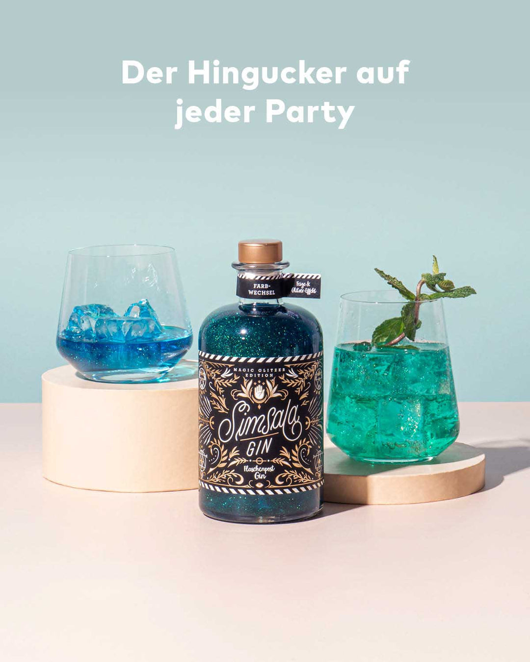 Simsala Gin® - Magic Glitzer Edition mit Farbwechsel von blau zu grün - Feige & Glitzer
