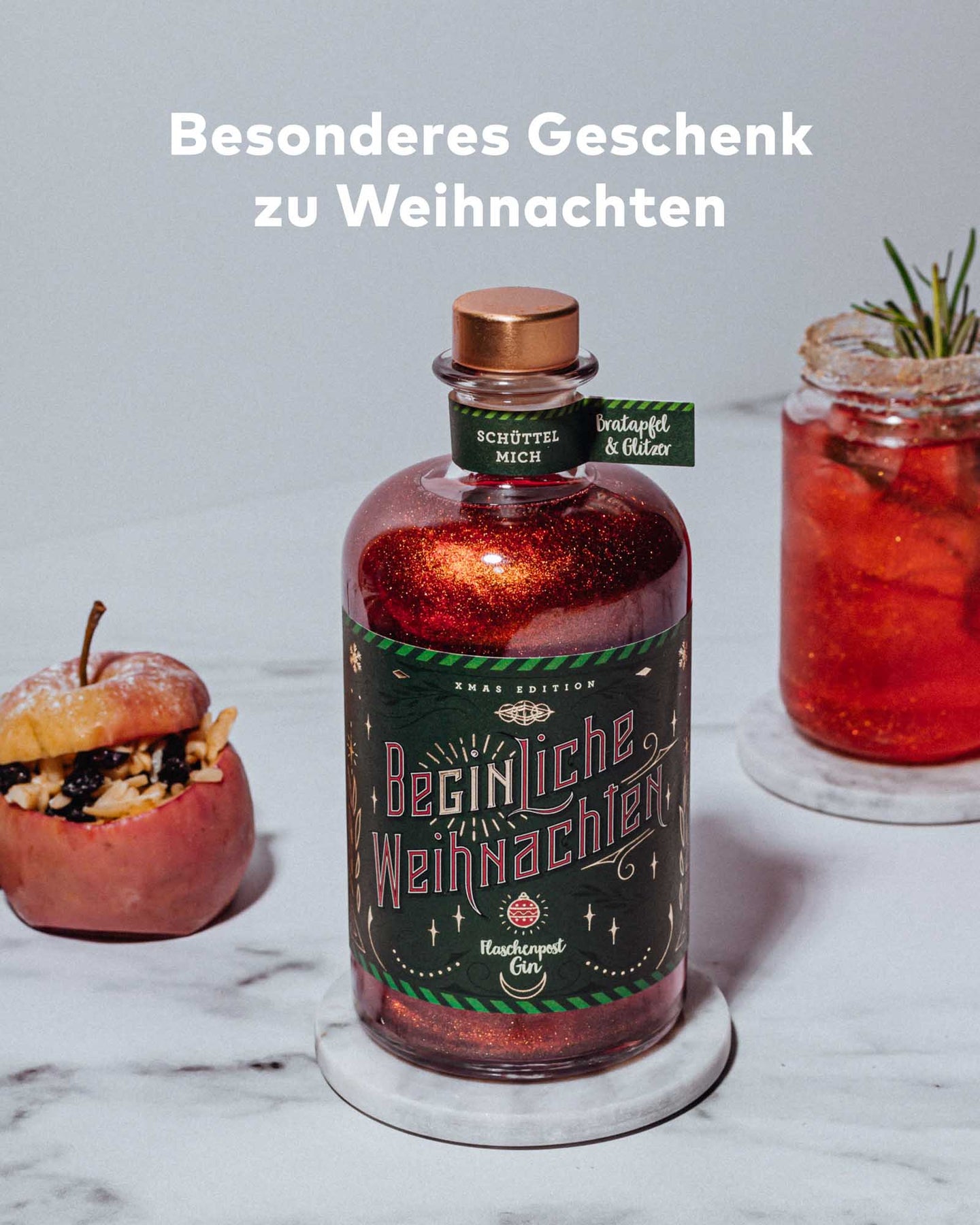 Limited Xmas Edition von Flaschenpost Gin - Weihnachts-Gin mit Glitzer Limited Xmas Edition von Flaschenpost Gin - Weihnachts-Gin mit Glitzer