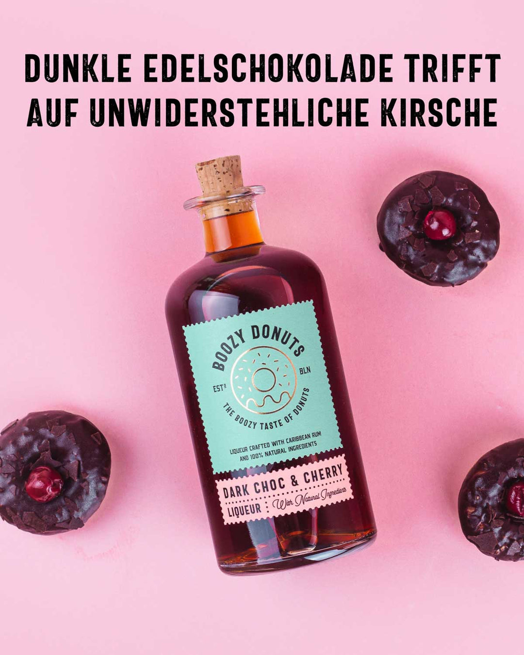 Bei unserem Boozy Donuts Dark Choc und Cherry trifft dunkle Edelschokolade auf unwiderstehliche Kirsche! Probieren und Verlieben! 