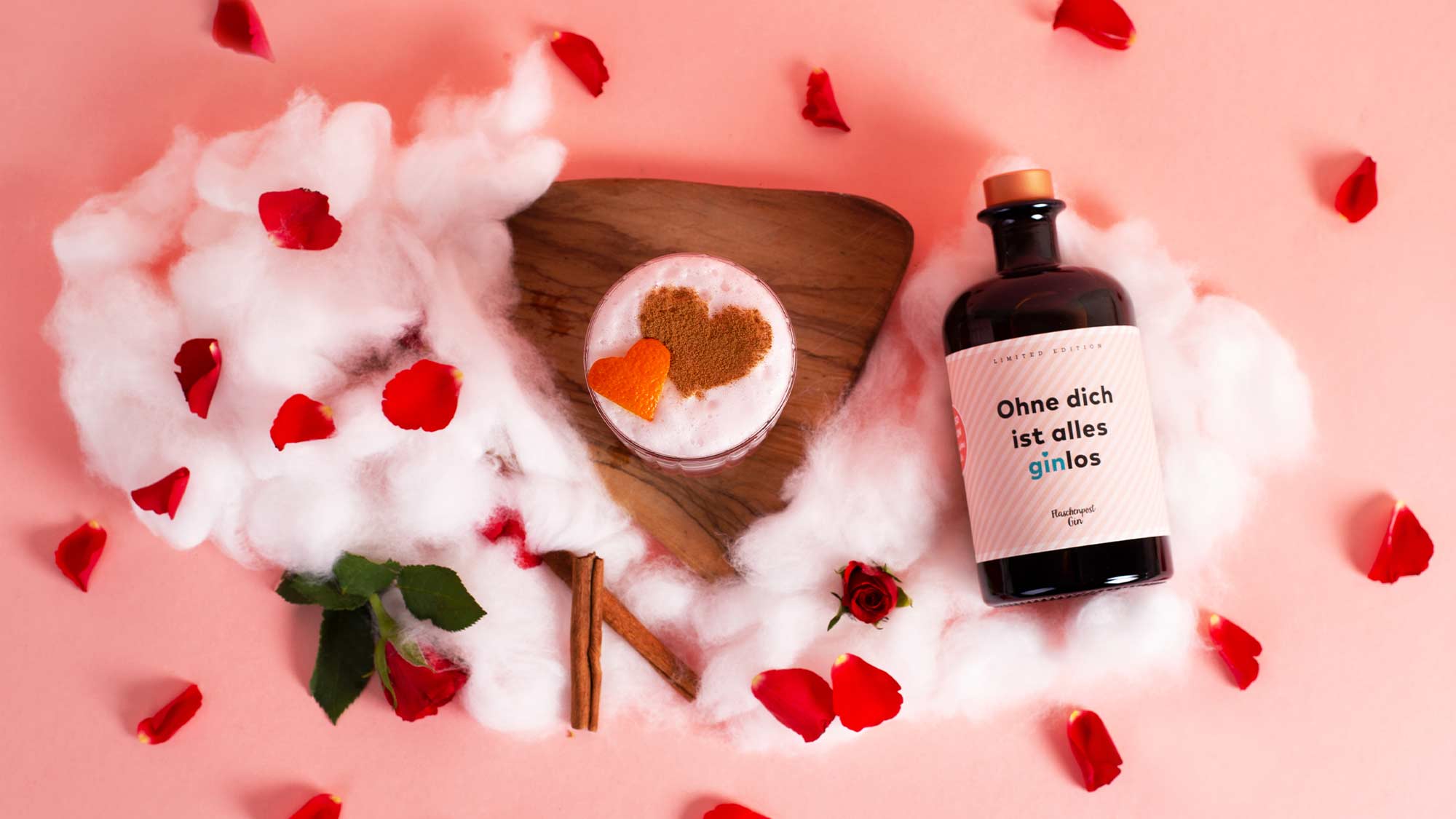 Rezept Wolke 7 der perfekte Valentinstagsdrink mit Flaschenpost Gin: Ohne dich ist alles ginlos