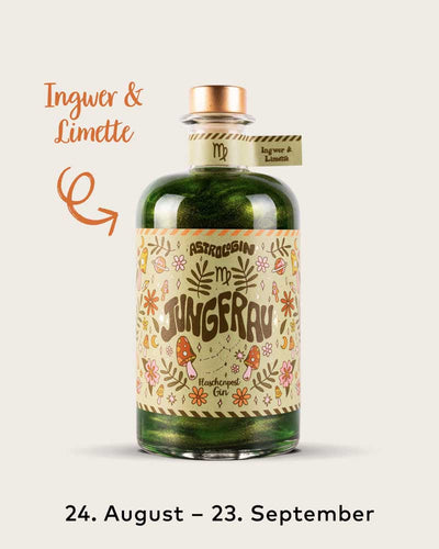 AstroloGin - Jungfrau Edition gehört zum Element Erde umfasst Geburtstage zwischen dem 24.08. bis 23.9. Mit den Botanicals Ingwer & Limette ein ganz besonderes Geschmackserlebnis – damit bekommt garantiert jeder Gin & Tonic den besonderen Kick!