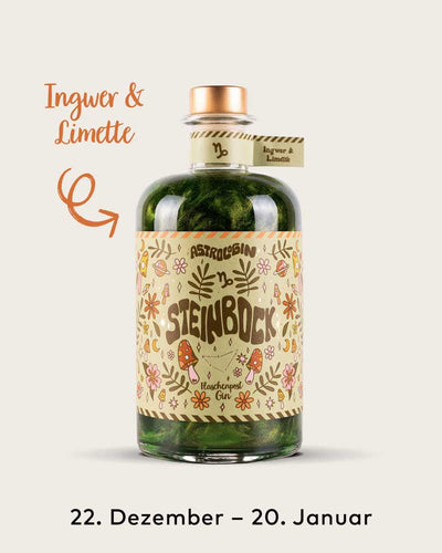 AstroloGin - Steinbock Edition gehört zum Element Erde umfasst Geburtstage zwischen dem 22.12. bis 20.1. Mit den Botanicals Ingwer & Limette ein ganz besonderes Geschmackserlebnis – damit bekommt garantiert jeder Gin & Tonic den besonderen Kick!