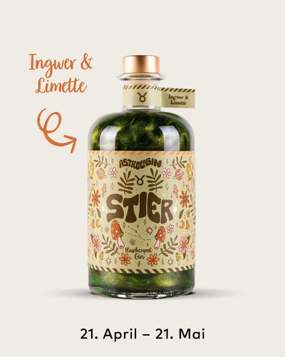 AstroloGin - Stier Edition gehört zum Element Erde & umfasst Geburtstage zwischen dem 21.04. bis 21.5. Mit den Botanicals Ingwer & Limette ein ganz besonderes Geschmackserlebnis – damit bekommt garantiert jeder Gin & Tonic den besonderen Kick!