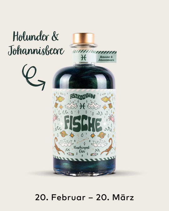 AstroloGin - Fische Edition gehört zum Element Wasser umfasst Geburtstage zwischen dem 20.02. bis 22.03. Mit den Botanicals Holunder & Johannisbeere ein ganz besonderes fruchtiges Geschmackserlebnis bei deinem nächsten Gin & Tonic!