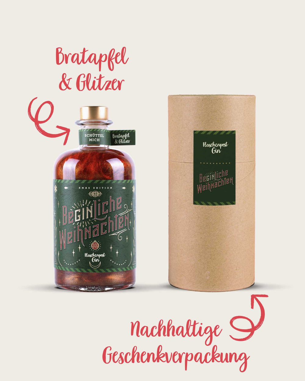 BeGinliche Weihnachten by Flaschenpost Gin - Limited Xmas Edition - Bratapfel Gin & Glitzer (2023) - Ausverkauft