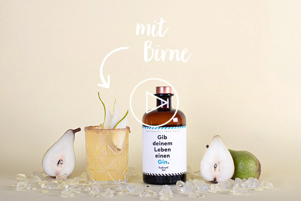 Bild mit Verlinkung zum Video auf Instagram zum Tutorial für das Rezept Birnenzauber reloaded mit Flaschenpost Gin 