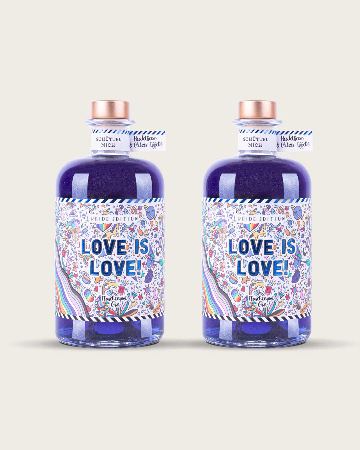 Love is Love by Flaschenpost Gin - Pride Edition mit Glitzer - Blauer Glitzer Gin mit Heidelbeere