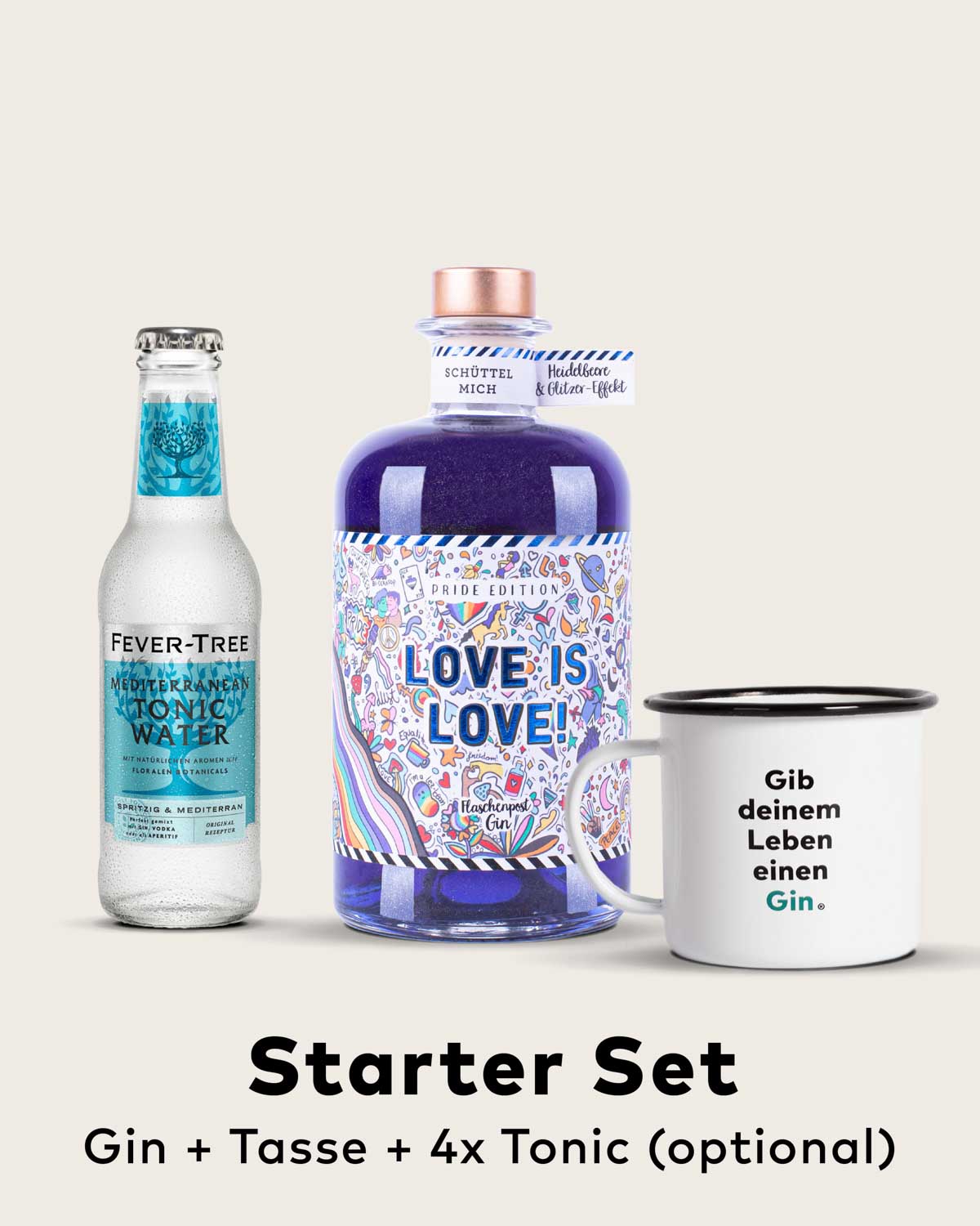 Starter Set - Love is Love by Flaschenpost Gin - Pride Edition mit Glitzer