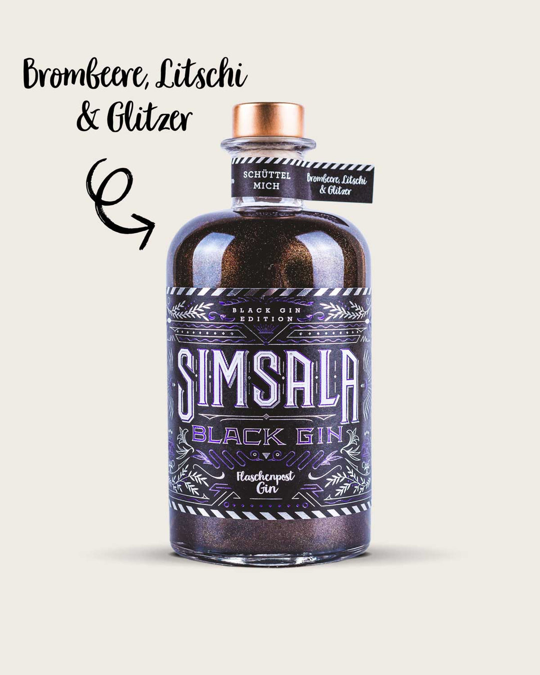 Simsala Black Gin by Flaschenpost Gin - Black Glitzer Edition mit Brombeere & Litschi