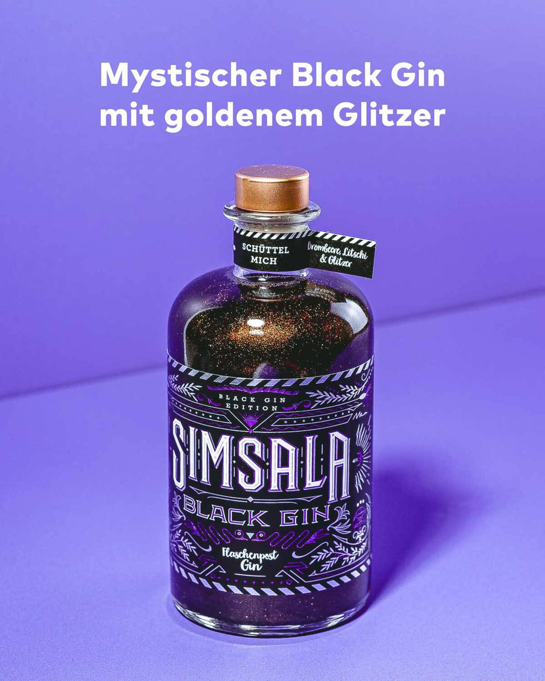 Simsala Black Gin by Flaschenpost Gin - Black Glitzer Edition mit Brombeere & Litschi