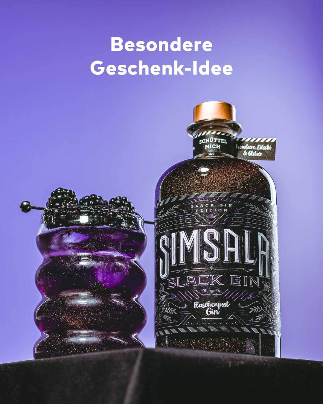 Simsala Black Gin by Flaschenpost Gin - Black Glitzer Edition mit Brombeere & Litschi