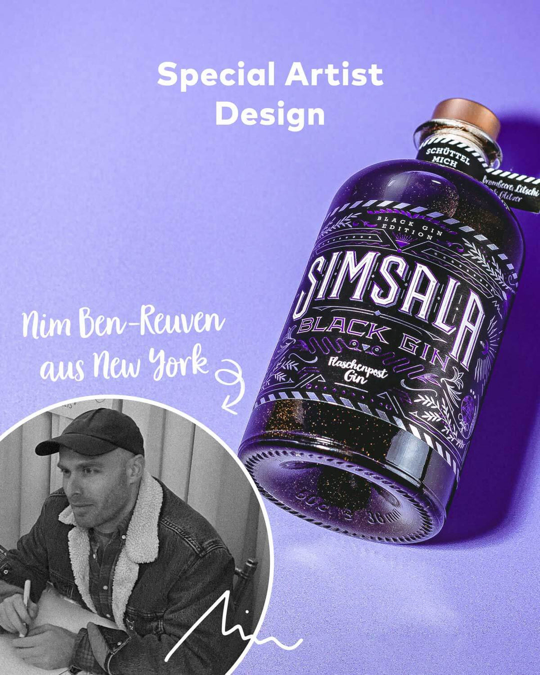 5+1 Deal - Simsala Black Gin mit Glitzer (Brombeere & Litschi)