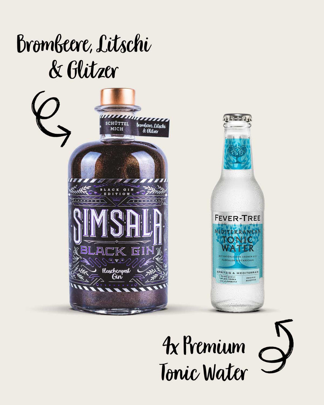 Black Gin & Tonic Set - Simsala Black Gin mit Glitzer (Brombeere & Litschi)