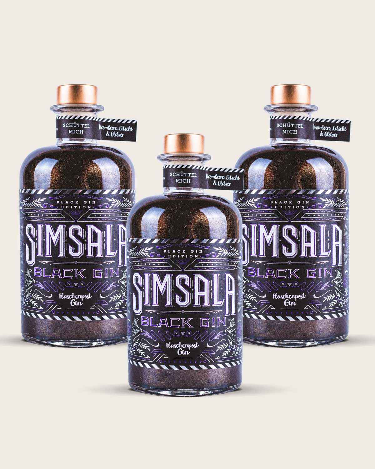 Simsala Black Gin by Flaschenpost Gin - Black Glitzer Edition mit Brombeere & Litschi
