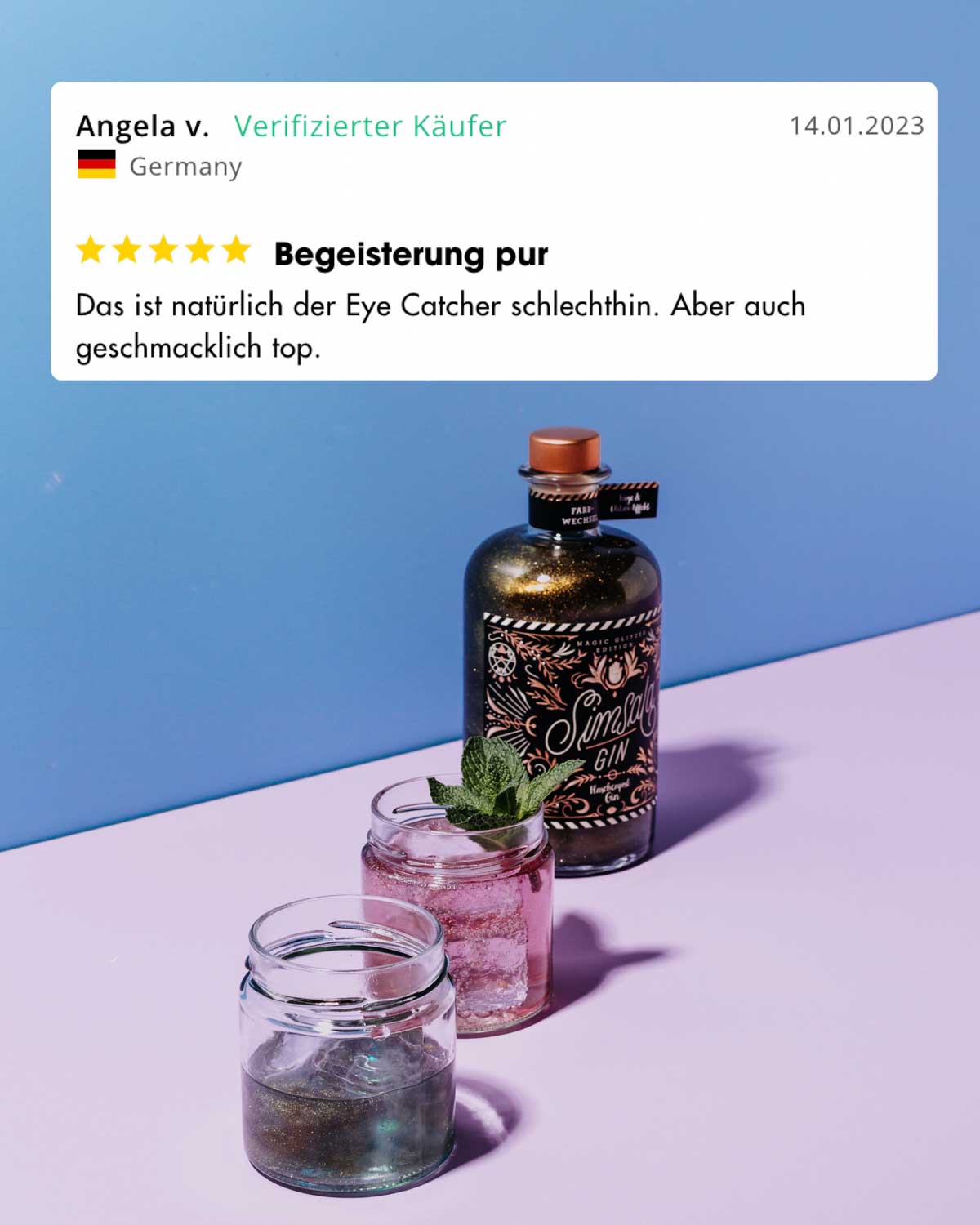 Starter Set mit Tasse - Simsala Gin Glitzer Edition - Farbwechsel Gin (Feige & Glitzer)