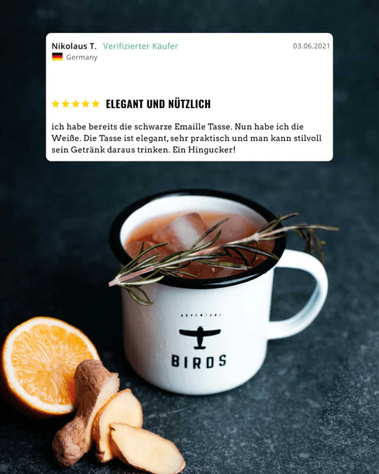 BIRDS Vintage Emaille Tasse