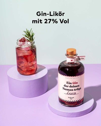 Das perfekte Geschenk für jeden Anlass unser Sloe Gin mit DIY Etikett. Ein leckerer Gin-Likör mit 27% Vol. 