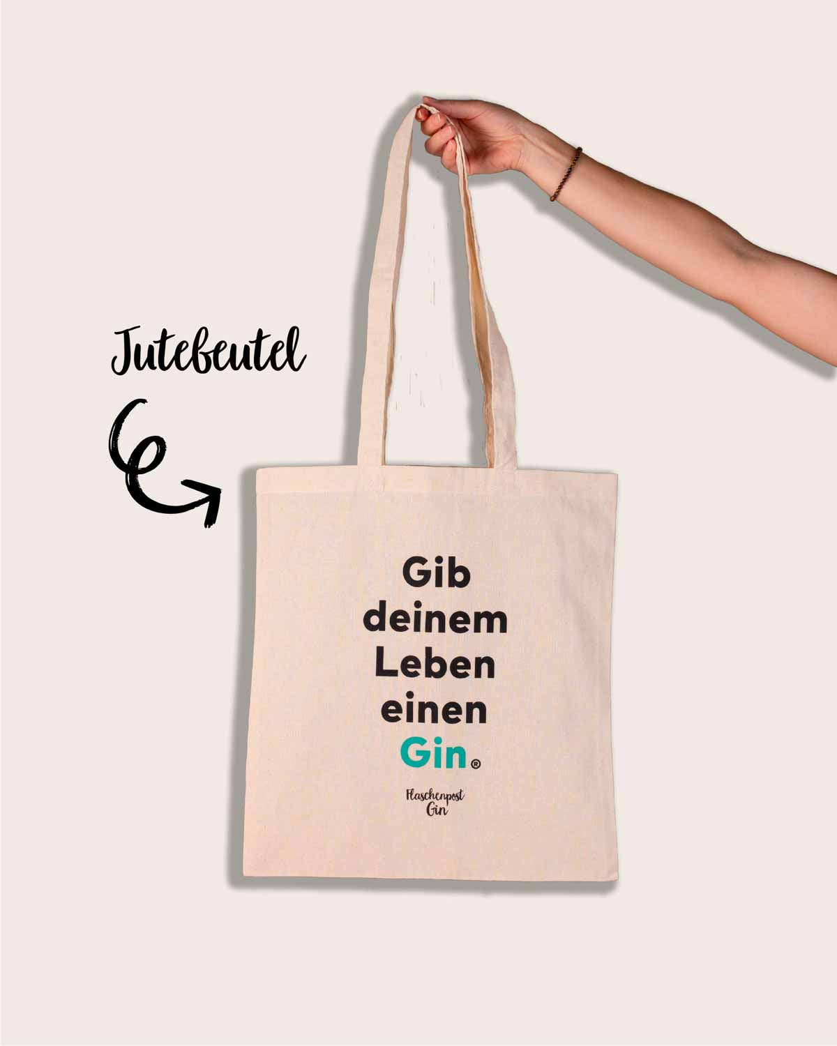 Der Jutebeutel mit dem humorvollem Spruch "Gib deinem Leben einen Gin". 