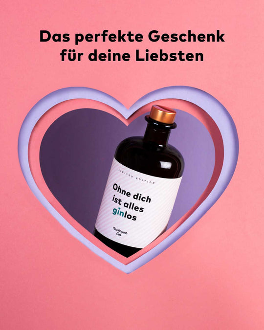 Der Tonka & Vanille Gin mit dem Spruch - Ohne dich ist alles ginlos - von Flaschenpost Gin als perfektes Gin für deine Liebsten zu jedem Anlass wie zum Beispiel zum Geburtstag, zum Valentinstag, als Weihnachtsgeschenk oder einfach als liebevolle Geste.