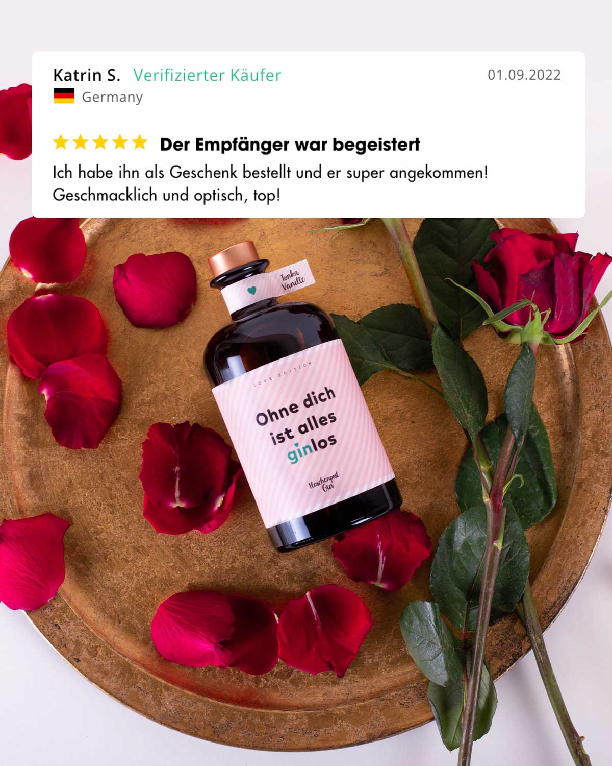 Ohne dich ist alles ginlos® by Flaschenpost Gin - Love Edition - Tonka & Vanille