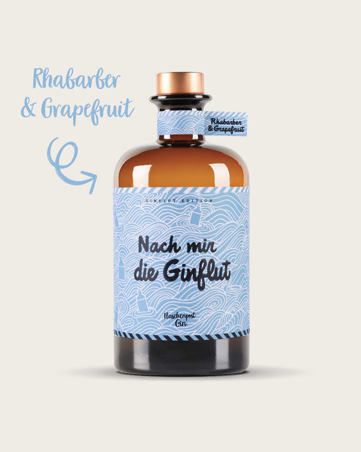 Erfrischende Rhabarber und Grapefruitnote in der neuen Flaschenpost Gin Special Edition “Nach mir die Ginflut” 